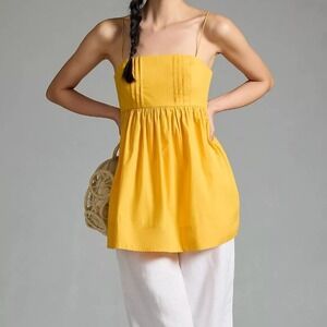 Maeve Anthropologie Womens Size Small Babydoll Top Yellow Strappy Smocked Boho